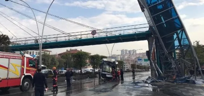 Son dakika: Ankara’da feci kaza! Belediye otobüsü üst geçit asansörüne çarptı