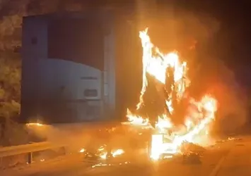 Adana'da et yüklü tırın dorsesi yandı