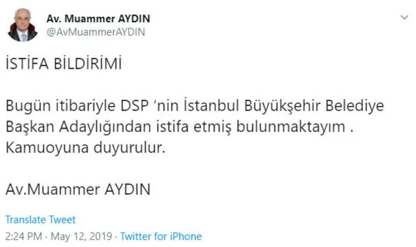 DSP’nin İstanbul adayı çekildi