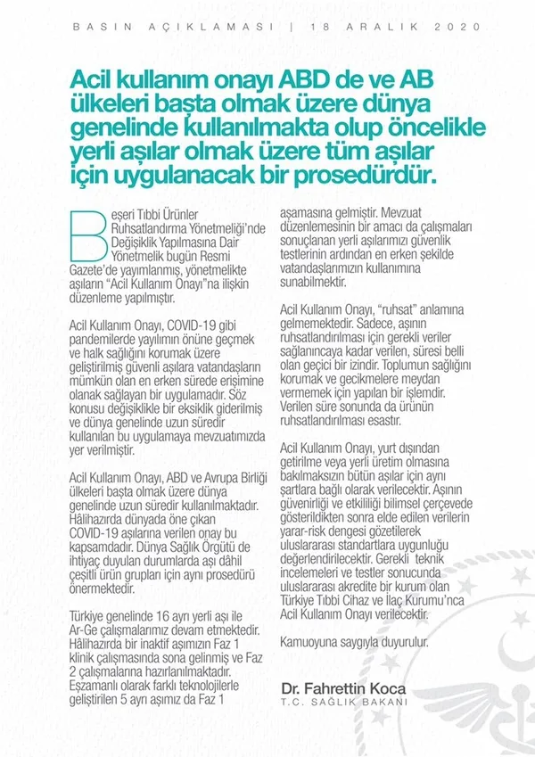 Son dakika: Sağlık Bakanı Fahrettin Koca’dan aşı açıklaması!