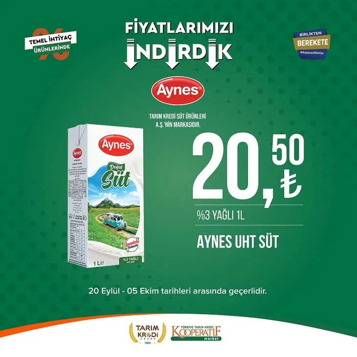 Tarım kredi market yeni indirim listesi yayınladı! 117.90 TL’ye Sucuk, 104.90 TL’ye Beyaz Peynir, 35.75 TL’ye Pirinç, 23.90 TL’ye dev Kağıt Havlu yer alıyor