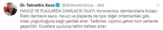 Sağlık Bakanı Fahrettin Koca havuz ve plajlardaki "damlacık" tehlikesine karşı böyle uyardı - 1