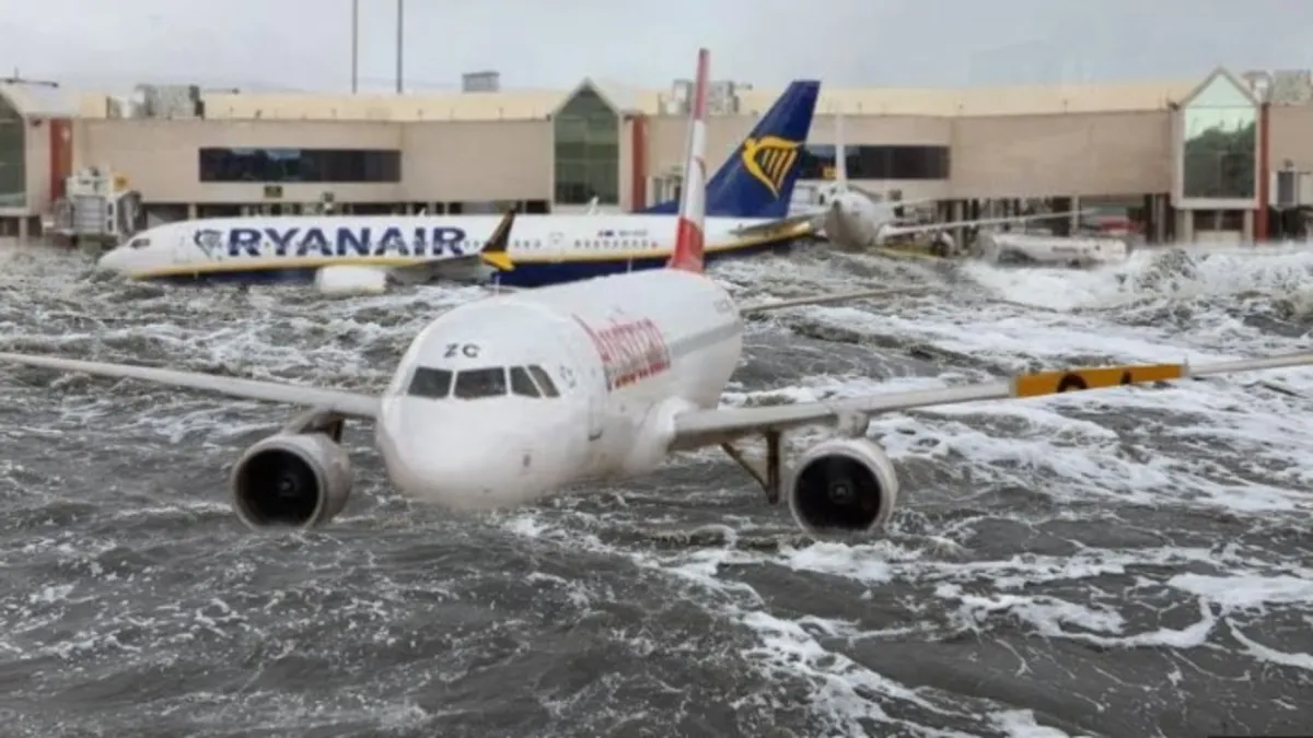 İspanya'da şiddetli yağış bu kez Katalonya'yı vurdu! Havaalanındaki görüntüler dehşete düşürdü