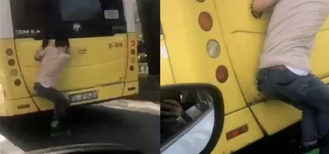 Beşiktaş’ta yürekleri ağza getiren anlar! Patenli gencin otobüse tutunduğu tehlikeli yolculuğu kamerada