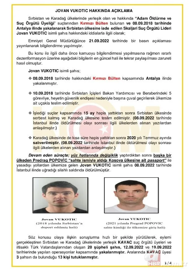Kaçakçılık ve Organize Suçlarla Mücadele Başkanlığı’ndan Jovan Vukotic açıklaması!