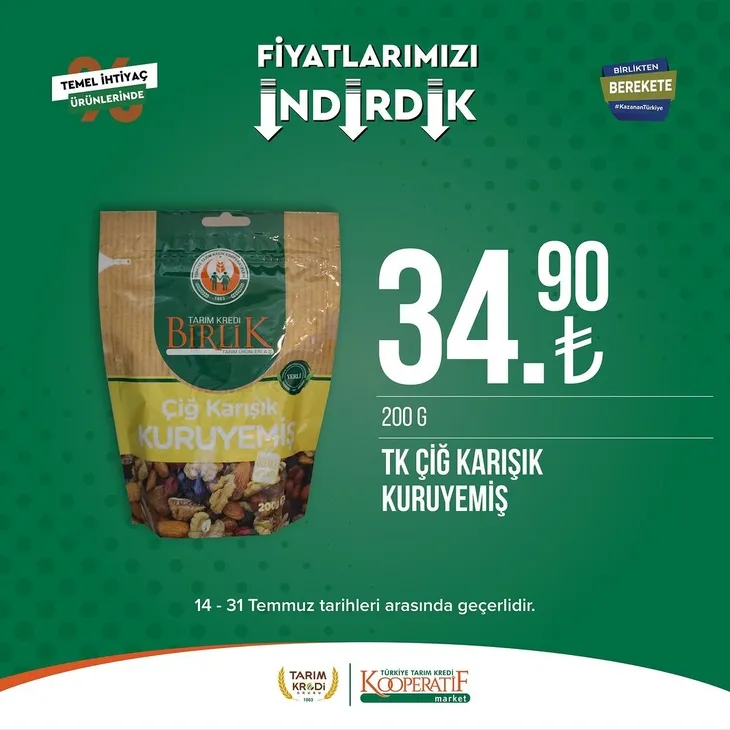 Tarım Kredi Market indirimlerinde son 6 gün! Katalogda yok yok! Çamaşır deterjanı 99.90, Ayçiçek yağı 36.90, Süzme peynir 64.90, zeytin 57.90 TL...