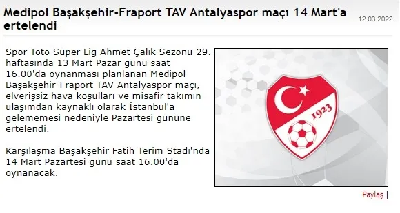 Son dakika: Başakşehir - Antalyaspor maçı ertelendi - 1