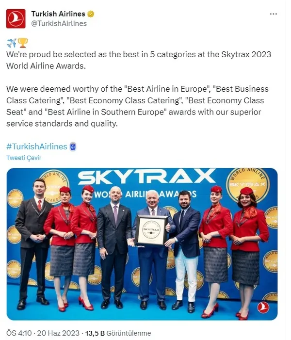 THY Skytrax tarafından 8. kez Avrupa’nın en iyi hava yolu şirketi seçildi