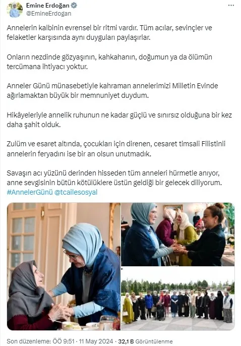 Emine Erdoğan’dan Anneler Günü mesajı: Filistinli anneleri unutmadı