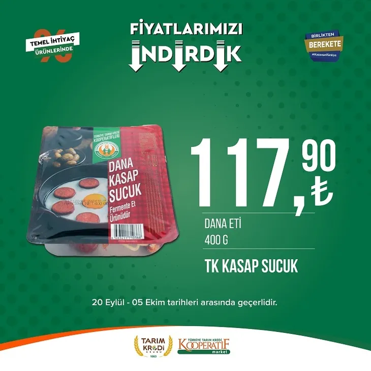 Tarım kredi market yeni indirim listesi yayınladı! 117.90 TL’ye Sucuk, 104.90 TL’ye Beyaz Peynir, 35.75 TL’ye Pirinç, 23.90 TL’ye dev Kağıt Havlu yer alıyor