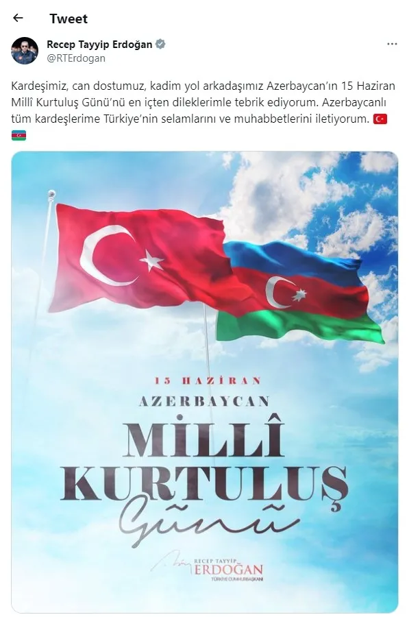 Son dakika | Başkan Erdoğan'dan Azerbaycan paylaşımı - 1