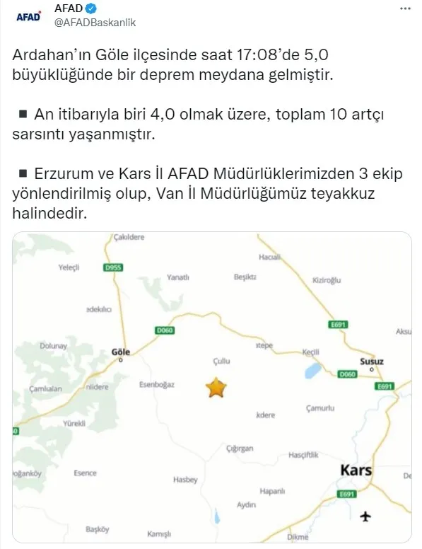 AFAD açıkladı! Ardahan'da korkutan deprem | 2022 SON DEPREMLER - 6