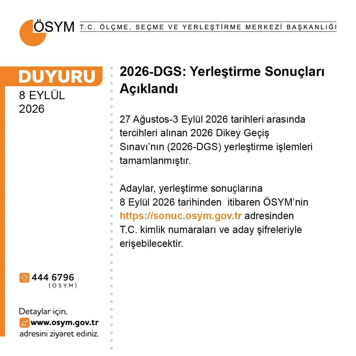 ÖSYM 2026 DGS sonuçlarını açıkladı! Üniversite kayıtları 14 Eylül'de başlıyor - 1