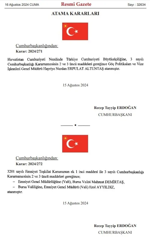 Atama kararları Resmi Gazete’de yayımlandı!