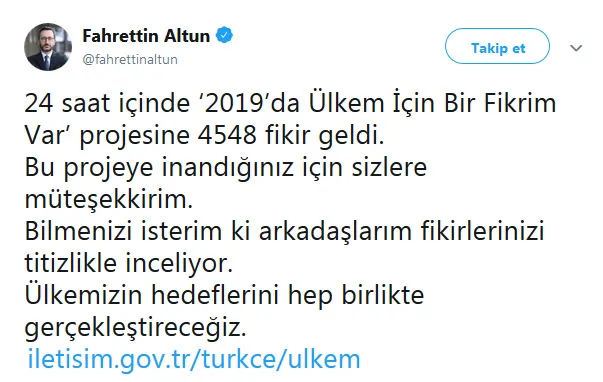 Fahrettin Altun: "Ülkem İçin Bir Fikrim Var" projesine 24 saatte 4548 fikir geldi - 1