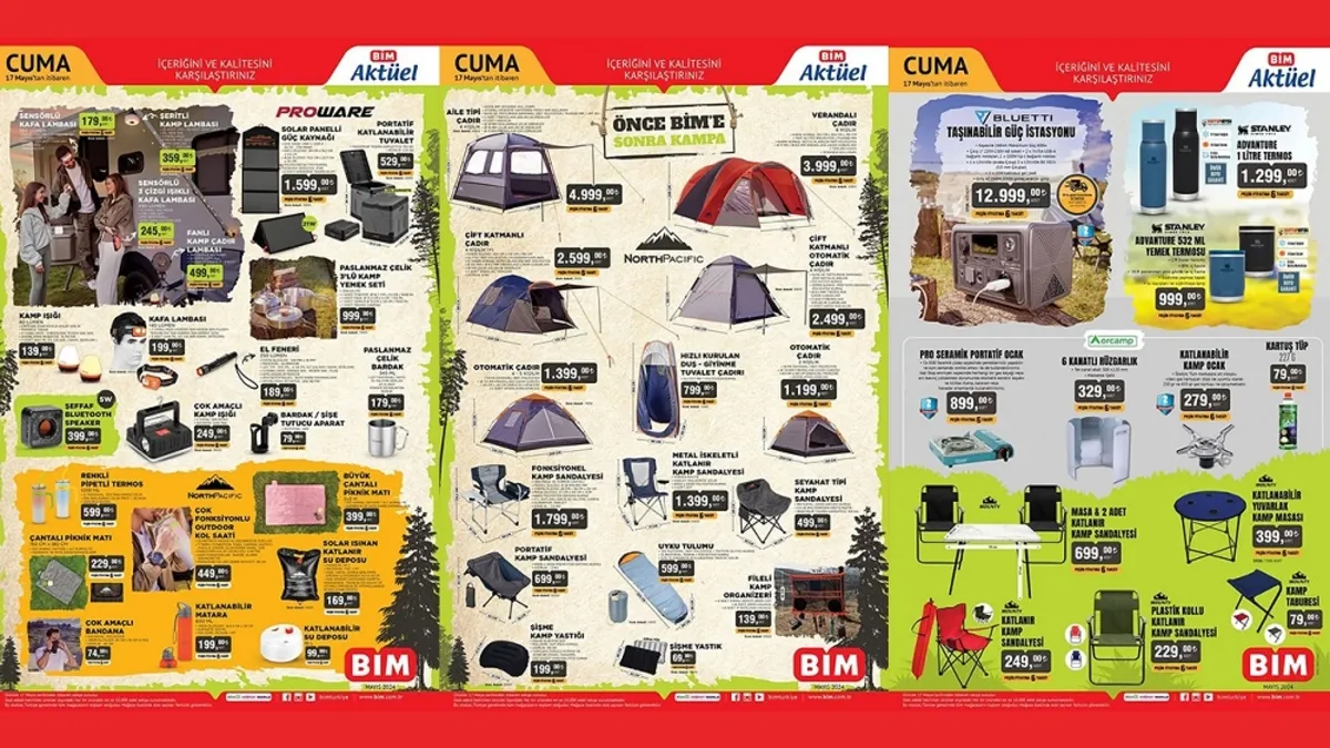 BİM 20 Mayıs aktüel ürünler kataloğu yayınladı! Katlanır sandalye ve masa, protatip kamp ocağı, katlanabilir matara ve su deposu uyguna satışta…
