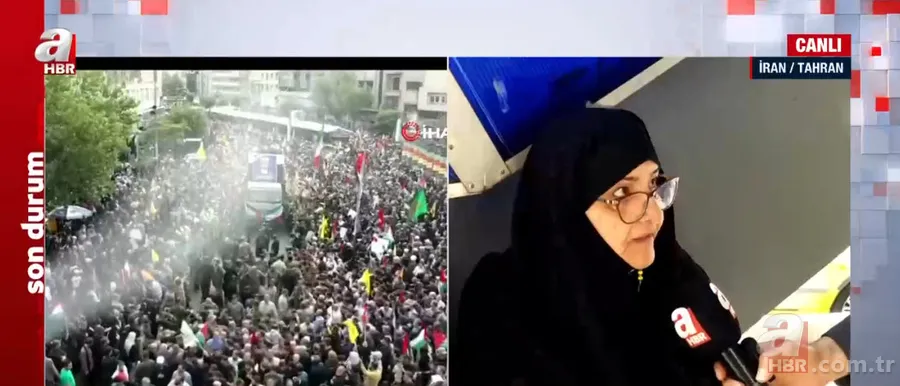 Haniye suikastına İranlılar ne diyor? A Haber Tahran'daki tören alanında mikrofon uzattı: İSRAİL NAMERTTİR! 11
