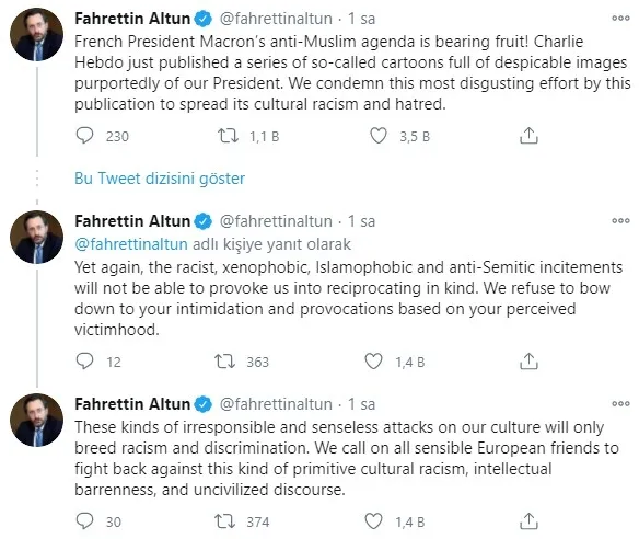 İletişim Başkanı Fahrettin Altun’dan Charlie Hebdo dergisine kınama