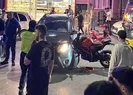 Feci kazada motosiklet otomobile ok gibi saplandı