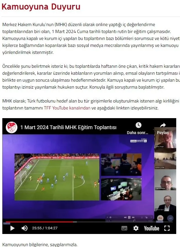 TFF tüm MHK kaydını yayınladı! İşte Fenerbahçe ve Galatasaray maçındaki tartışılan kararlar