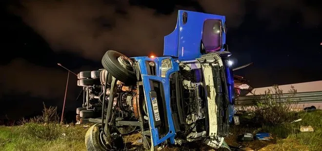 Kuzey Marmara Otoyolu’nda iki tırın karıştığı kazada 2 kişi yaralandı