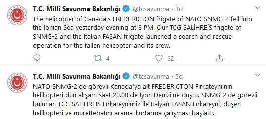 Son dakika: MSB: Kanada’ya ait FREDERICTON Fırkateyni’nin helikopteri düştü! Türkiye ve İtalya arama-kurtarma çalışması başlattı - 1