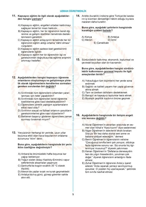 MEB Uzman öğretmenlik örnek sorular PDF yayımlandı mı? Uzman öğretmenlik soru dağılımı açıklandı mı? - 3