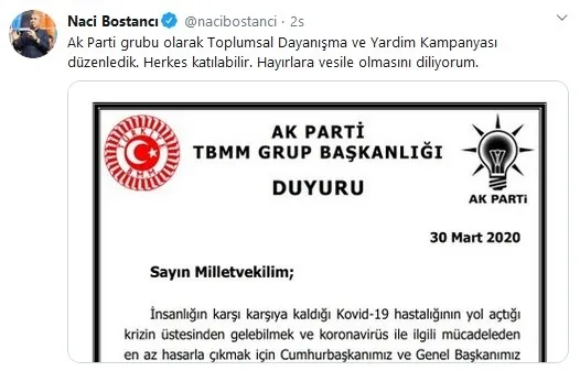Son dakika: AK Parti'den koronavirüse karşı yardım kampanyası - 1