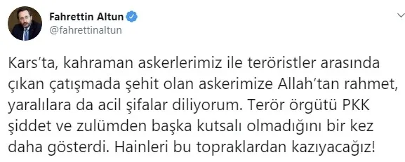 Son dakika: Fahrettin Altun’dan Mehmetçik ve şehitlerimiz için mesaj
