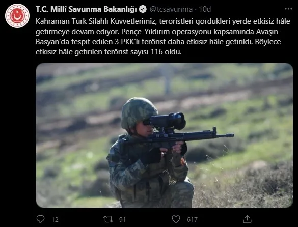 MSB açıkladı! Pençe-Yıldırım Operasyonu’nda toplam 116 terörist yok edildi