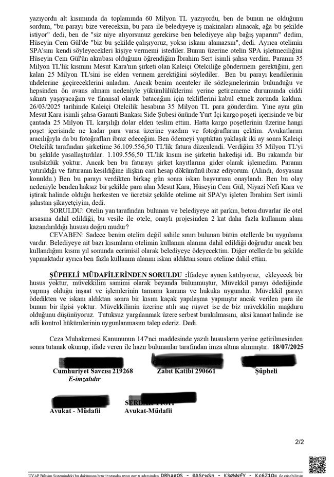 Manavgat Belediyesi’nde rüşvet skandalı büyüyor: Otel iskanı için 60 milyon lira istendi, paralar kargo poşetiyle teslim edildi