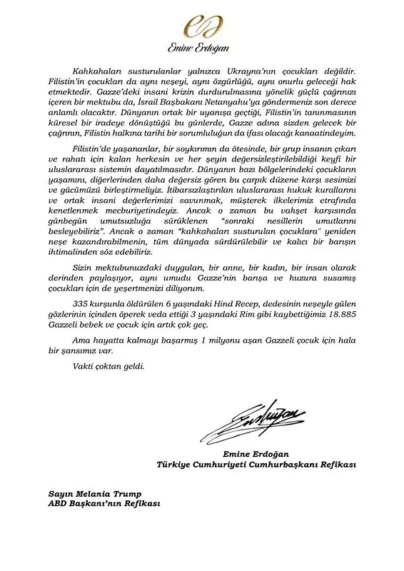 emine-erdogandan-melania-trumpa-gazze-mektubu-carpik-duzene-karsi-sesimizi-ve-gucumuzu-birlestirmeliyiz-1755946567823.jpeg Emine Erdoğan'ın Melania Trump'a gönderdiği Gazze mektubu