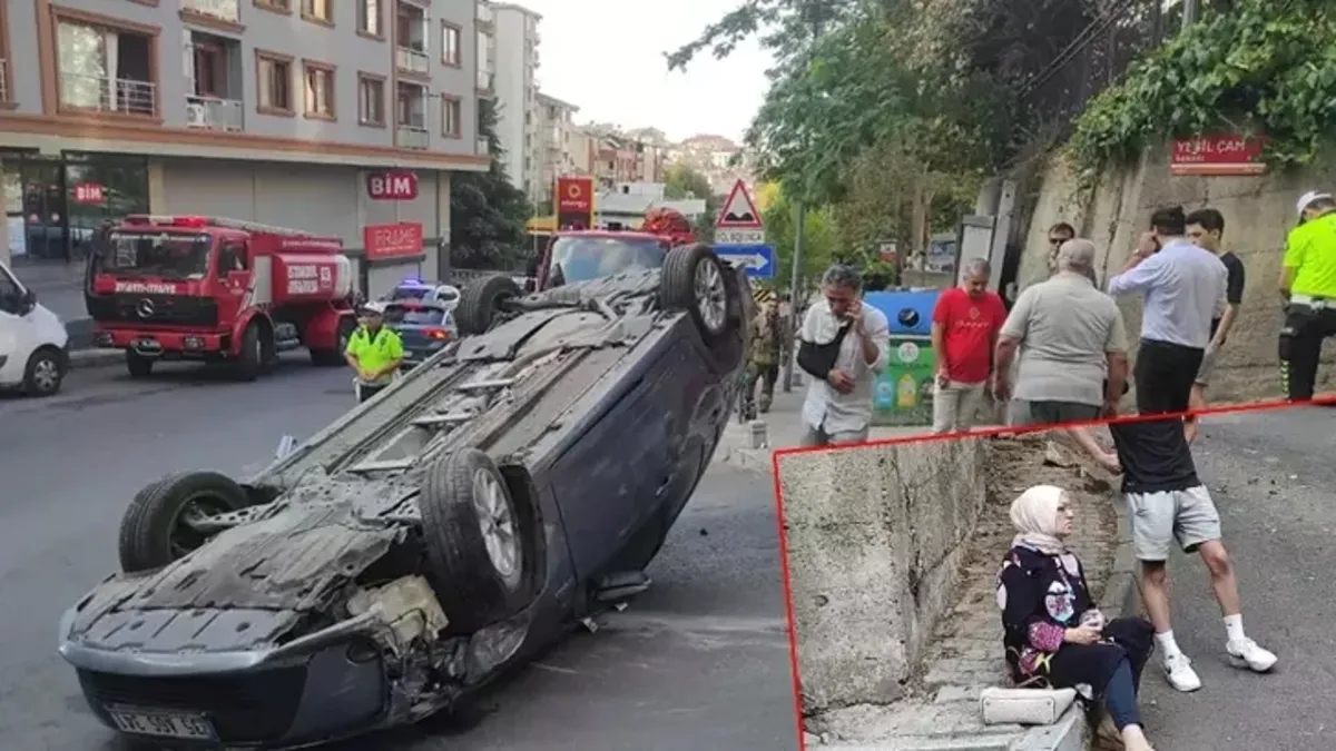 Şişli'de takla atan otomobilden yara almadan kurtuldu