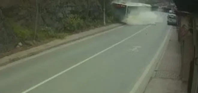 Kayalıklara dalan İETT otobüsünün kaza görüntüsü ortaya çıktı