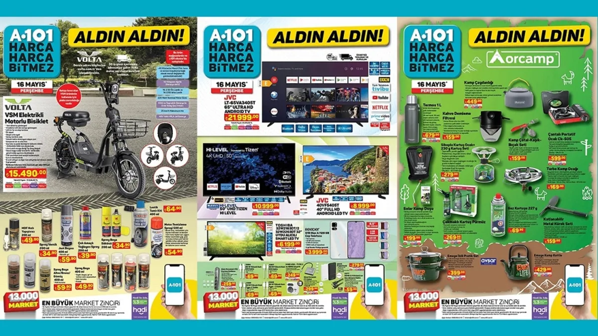 A101 20 Mayıs aktüel ürünler kataloğu yayınlandı! Cam elektrikli cezve, Termos, Kamp ocağı, Elektrikli Bisiklet uyguna satışta