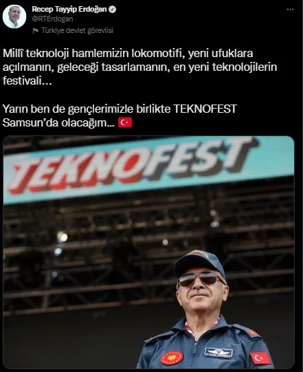 Başkan Erdoğan’dan TEKNOFEST paylaşımı: Yarın Samsun’da olacağım