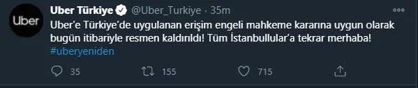 Son dakika: Uber’den flaş Türkiye açıklaması: Erişim engeli kaldırıldı
