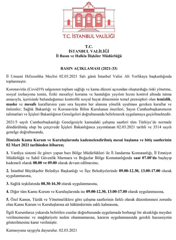 İstanbul’da mesai saati düzenlemesi! Kontrollü normalleşme sürecinde...