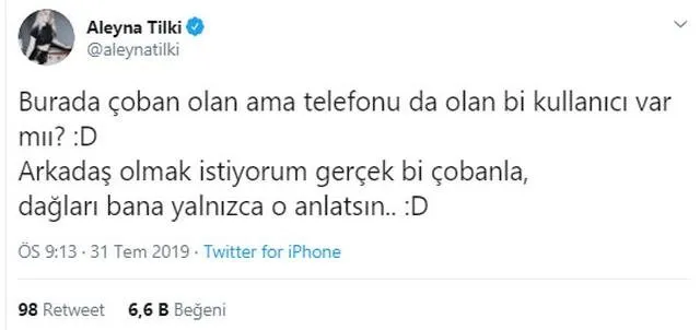 Aleyna Tilki’den olay yaratan paylaşım: Burada çoban olan var mı?
