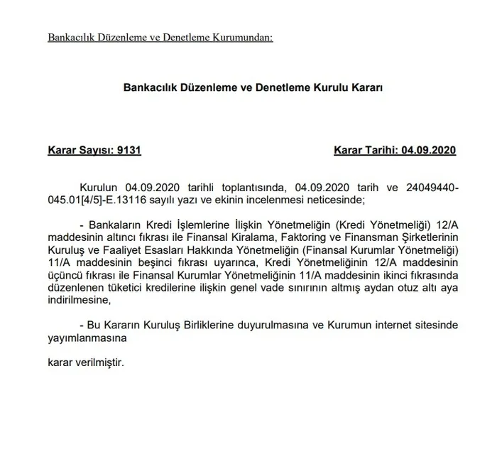 Son dakika: BDDK tüketici kredilerinde vadeyi 60 aydan 36 aya indirdi