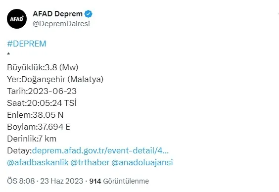 AFAD duyurdu! Malatya'da deprem | 2023 son depremler listesi - 1
