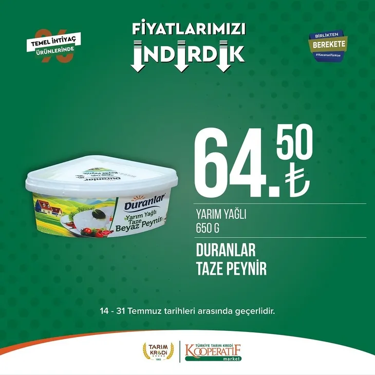 Tarım Kredi Market indirimlerinde son 6 gün! Katalogda yok yok! Çamaşır deterjanı 99.90, Ayçiçek yağı 36.90, Süzme peynir 64.90, zeytin 57.90 TL...