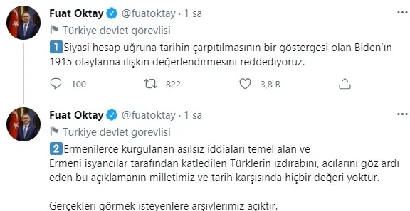 Dışişleri Bakanı Mevlüt Çavuşoğlu’ndan ABD Başkanı Biden’ın soykırım açıklamasına yanıt