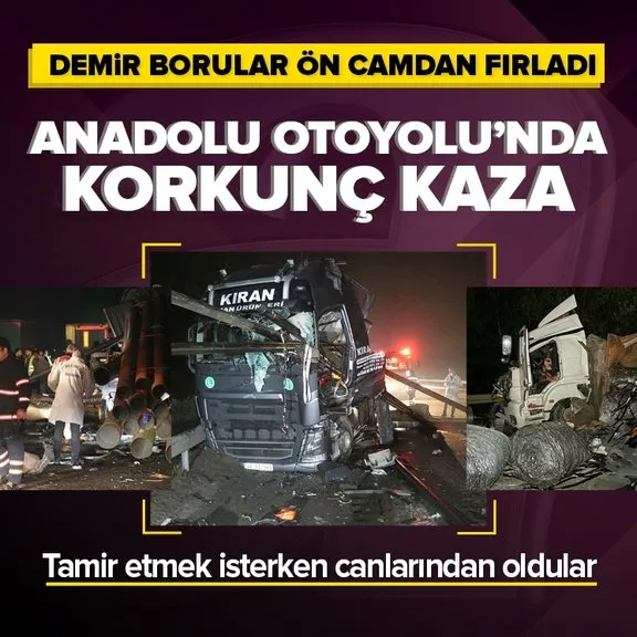 Anadolu Otoyolu’nda korkunç kaza! Patlayan lastiği tamir edecekken canlarından oldular! Demir borular ön camdan çıktı...