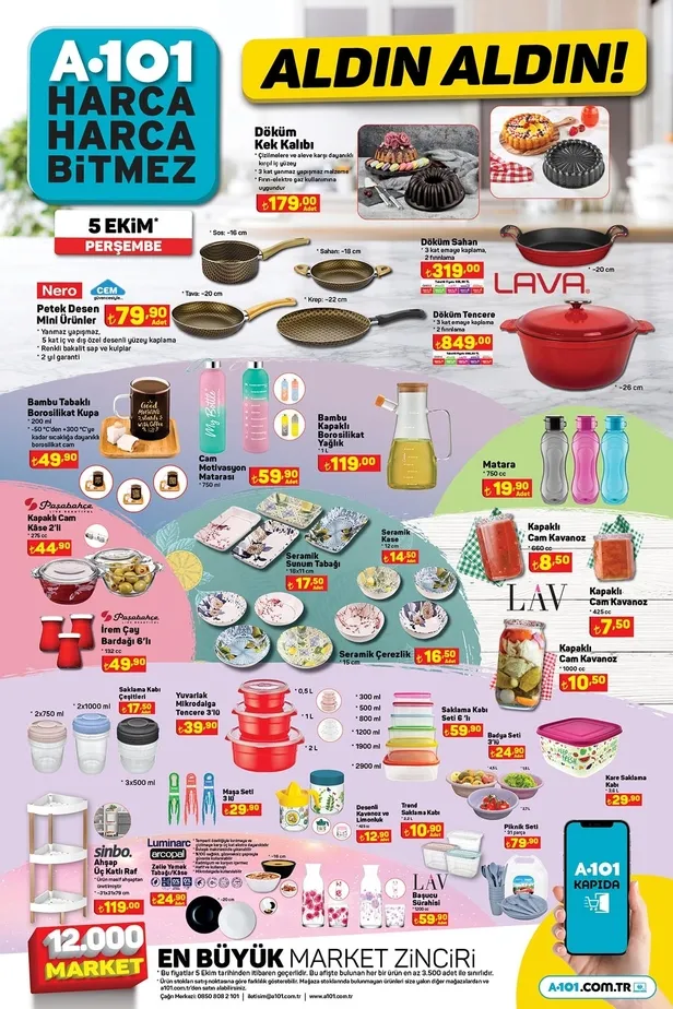 10 Ekim A101 aktüel ürünler kataloğu yayınladı! A101’de 192 TL’ye tereyağı, 90 TL’ye beyaz peynir, 21 TL’ye Kireç Çözücü, 57 TL’ye un 34.50 TL’ye kuru fasulye satılıyor