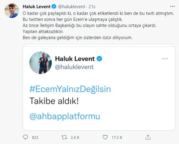 Haluk Levent’ten ’Ecem Güçlük’ açıklaması! Özür diledi