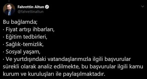 İletişim Başkanı Fahrettin Altun duyurdu! CİMER’e 4 bin 415 korona başvurusu