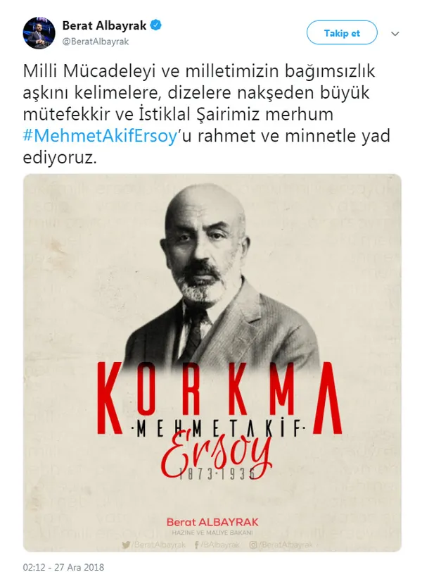 Bakan Albayrak'tan Mehmet Akif Ersoy mesajı - 1