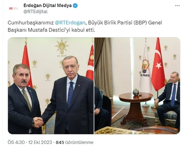 Son dakika: Başkan Erdoğan BBP Genel Başkanı Mustafa Destici’yi kabul etti