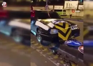 Kontrolden çıkan otomobil refüje çıktı